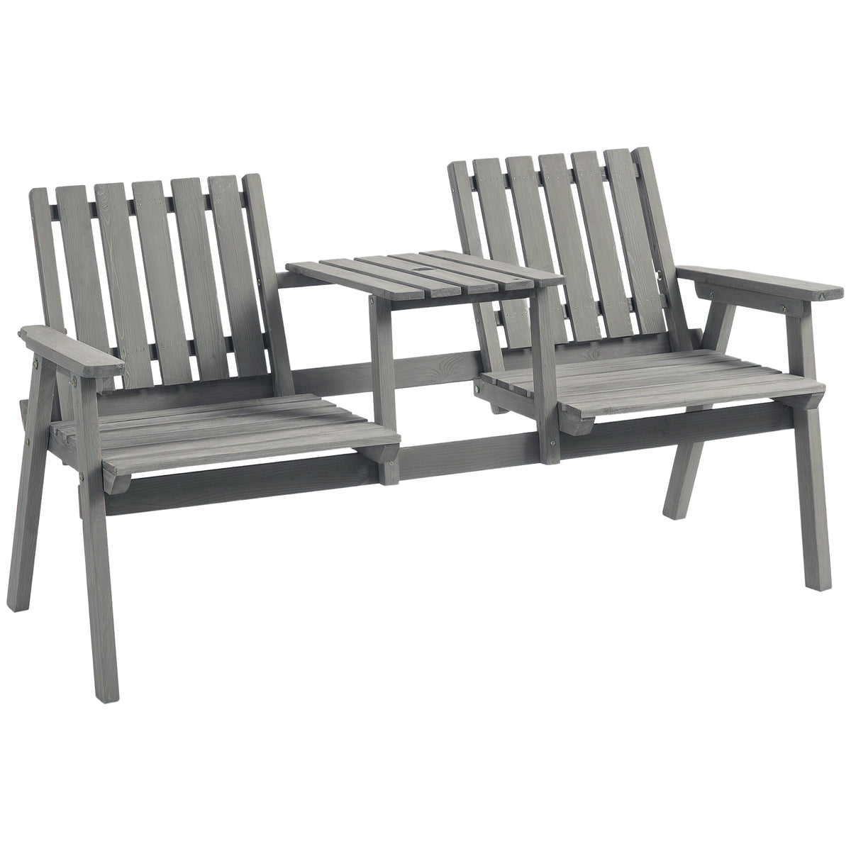 2-Seater Garden Loveseat with Table and Parasol Hole for Porch, Patio, Grey