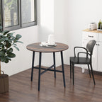 85cm Dining Room Table, Industrial Style Kitchen Table Round with Steel Legs, Rustic Brown