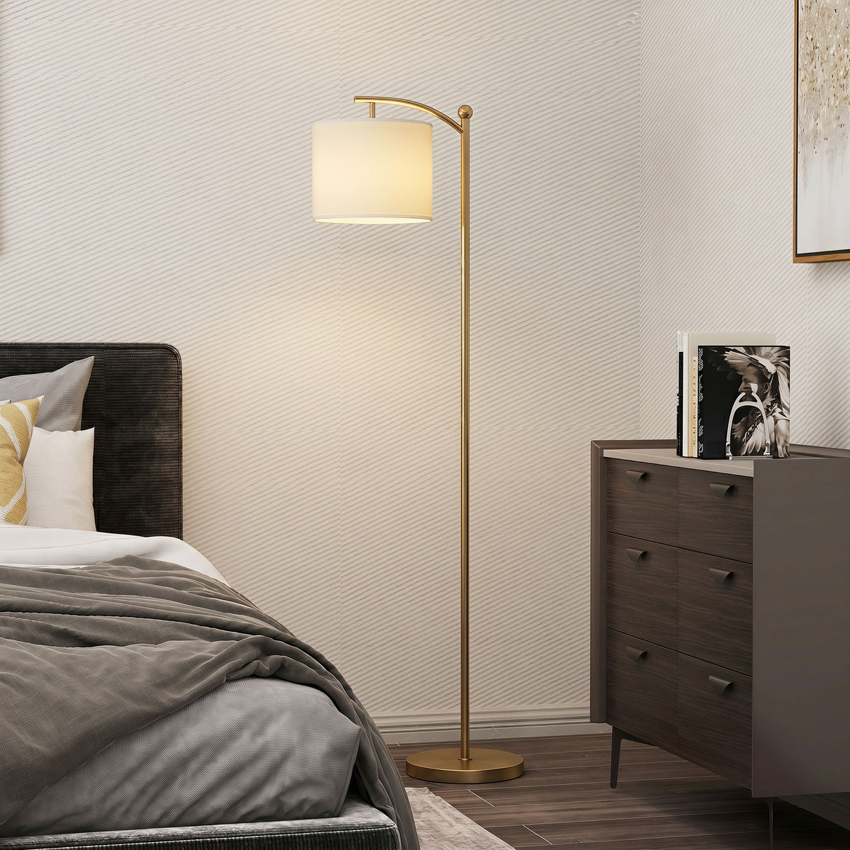 LED Stehlampe Stufenlos Dimmbar mit Fußschalter Timer Gold