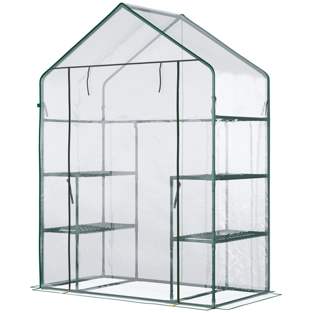  Foliengewächshaus begehbares Gartenhäuschen Tomatengewächshaus Treibhaus Frühbeet mit 6 Regalen Transparent Stahl PVC-Kunststoff 142 x 73 x 195 cm