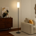 Stehlampe, Schirm in Leinenoptik, Metallstange, Fußschalter, Weiß