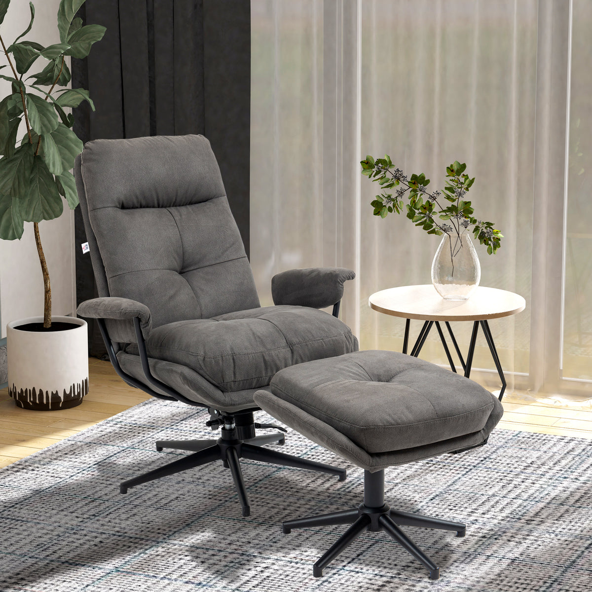 Relaxsessel mit Ottomane, Sessel mit Fußhocker, verstellbare Rückenlehne; Mikrofaser, Dunkelgrau