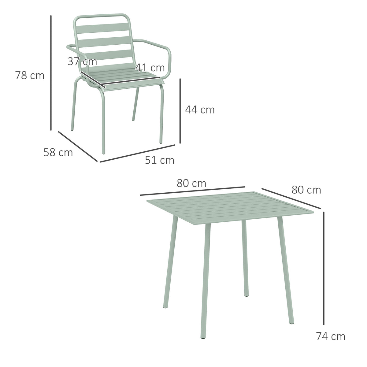 5-teilige Gartensitzgruppe Outdoor Sitzgruppe Gartenmöbel-Set, wetterbeständig, modernes Design, 80 x 80 x 74 cm, Grün