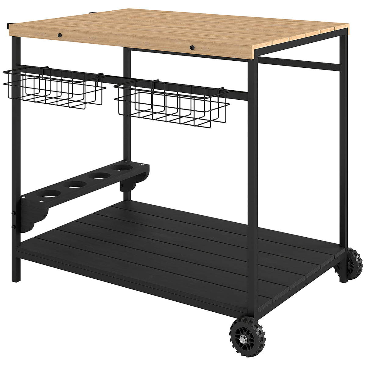 Servierwagen, K¨¹chenwagen, 2 Etagen, 4 Flaschenhalter, In/Outdoor, Natur/Schwarz