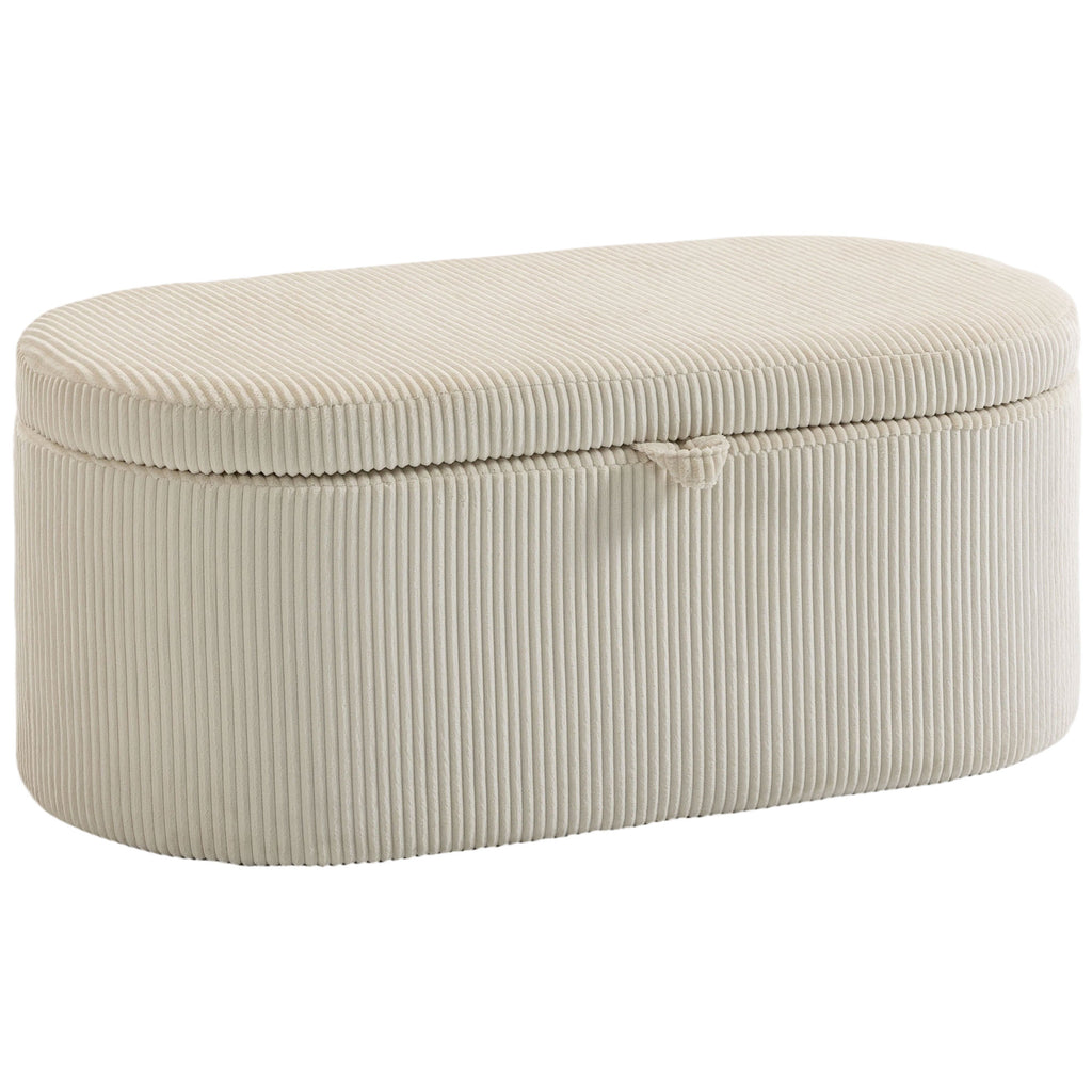 Aufbewahrungs-Ottomane, Cord-Polsterung mit gepolsterter Sitzfläche, Sitzbank am Bettende, 105 x 51 x 49 cm, Beige