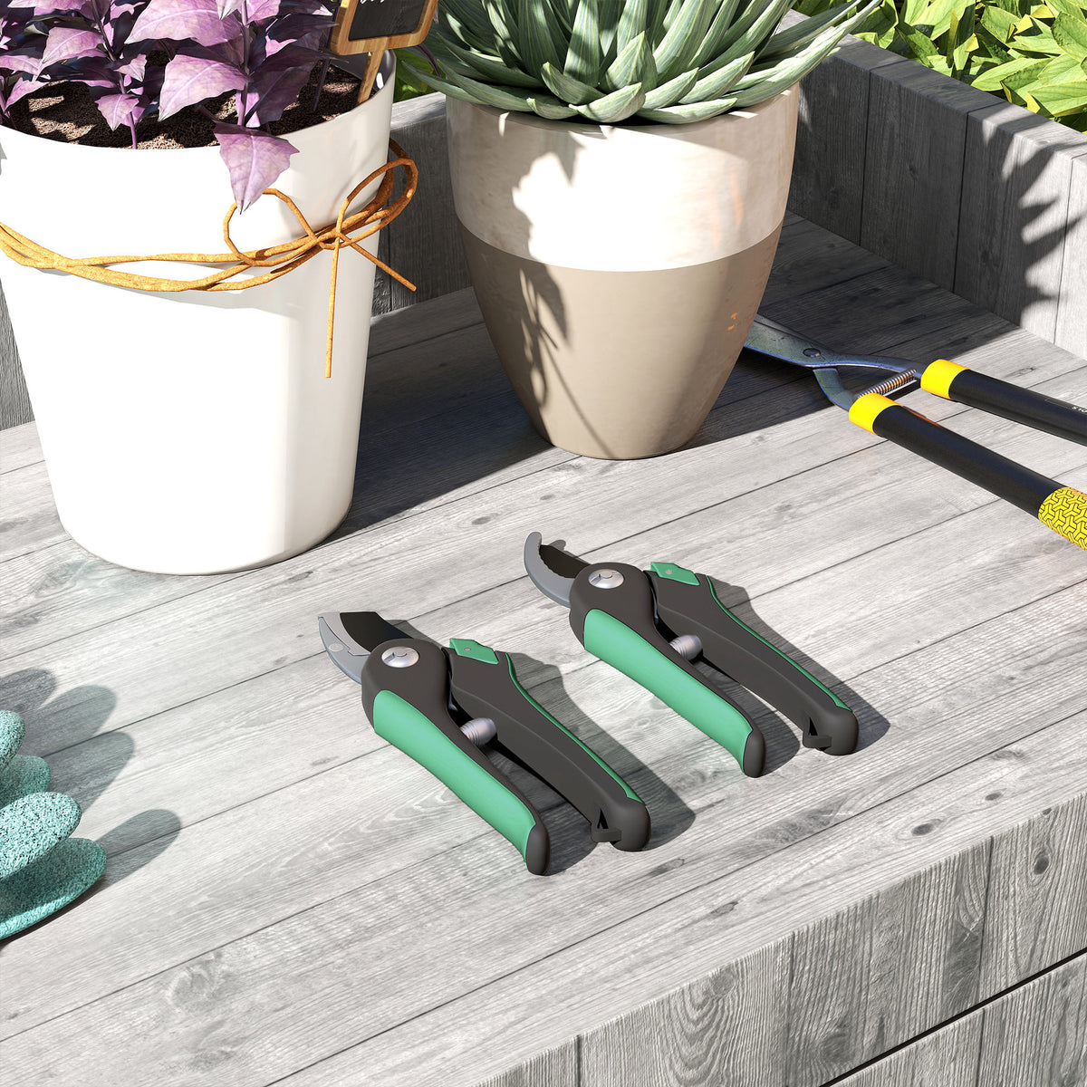 Gartenwerkzeug Set 2 St¨¹ck Garten Werkzeug aus Metall Gartenger?te mit Gartenschere Gr¨¹n+Schwarz