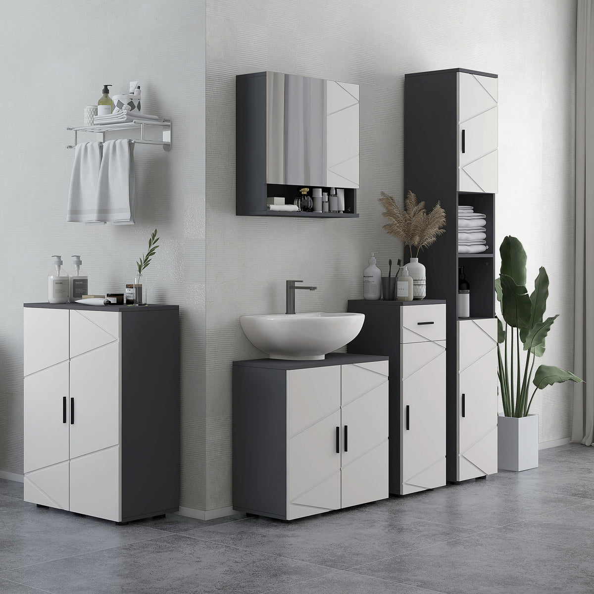 Badezimmerschrank, Badkommode, verstellbare Regale, bis zu 25 kg belastbar, Grau