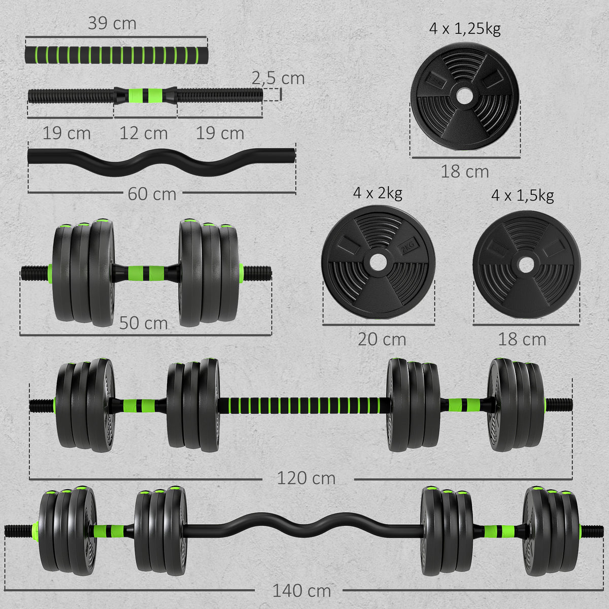 Hantelset verstellbar 20 KG Kurzhantel Set Kurzhanteln Langhanteln Hanteln Set für Krafttraining