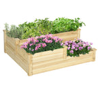 Hochbeet mit 3 Pflanzk?sten, 3-stufiges Design, offenere Boden, 108 cm x 88 cm x 36 cm, Natur