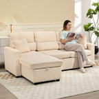 Verstellbares Bettsofa, L-f?rmiges G?stesofa mit Bettfunktion, Stauraum, Kissen, f¨¹r Wohnzimmer, G?stezimmer, Beige