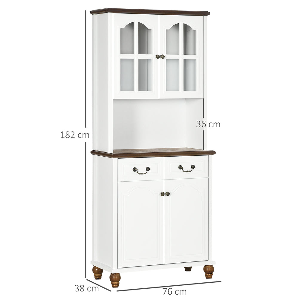 K¨¹chenschrank, Buffet, 2 Schubladen, 2 Schrankf?cher, klassisches Design, Wei?+Dunkelbraun, 76 x 38 x 182 cm