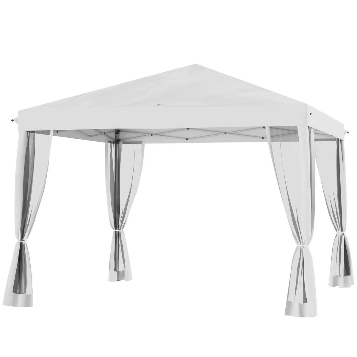 Faltpavillon, Faltzelt mit Seitenw?nden inkl. Tragetasche, Gartenpavillon, Metall, Oxfordstoff, 3 x 3 m, Cremewei?