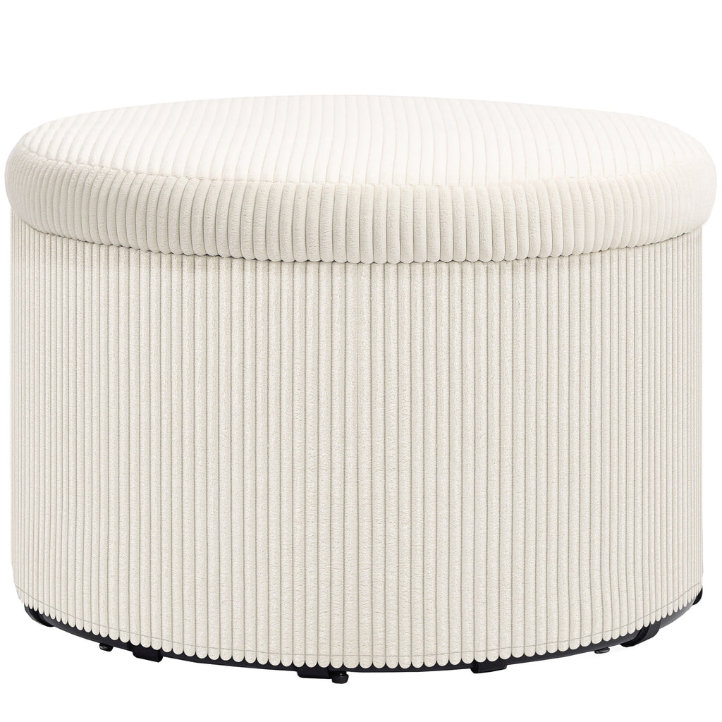 Fußhocker mit 97 L Stauraum, Cordstoff, Schaumstoff, Sitzhocker, Beige