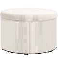 Fußhocker mit 97 L Stauraum, Cordstoff, Schaumstoff, Sitzhocker, Beige