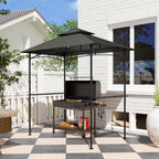 8' x 5' Grill Gazebo, Double Tiered BBQ Gazebo Shelter Canopy with LED Lights, 2 Side Shelves, Hooks, Dark Grey