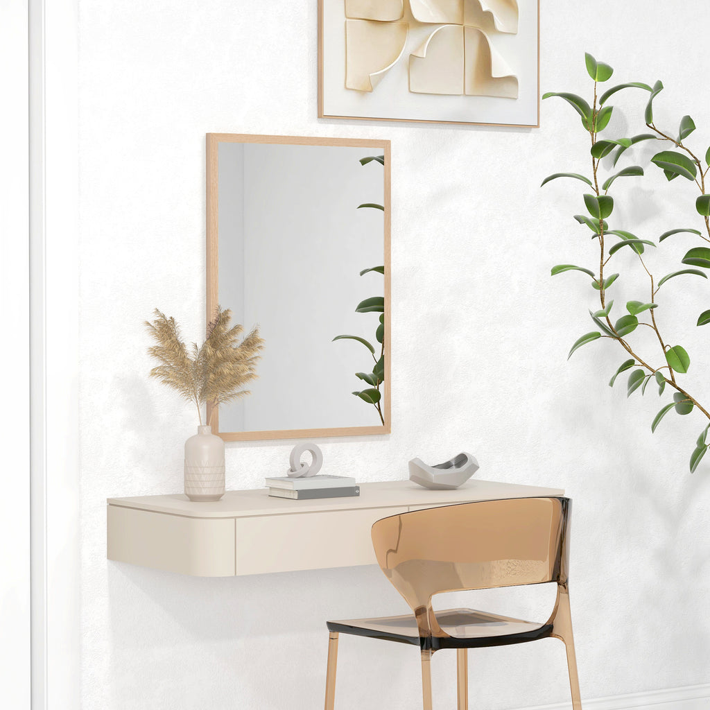 Wall Bathroom Mirror, 70 x 50 cm Wall-Mounted Mirror for Living Room, Bedroom, Hallway, Natural Wood