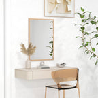 Wall Bathroom Mirror, 70 x 50 cm Wall-Mounted Mirror for Living Room, Bedroom, Hallway, Natural Wood