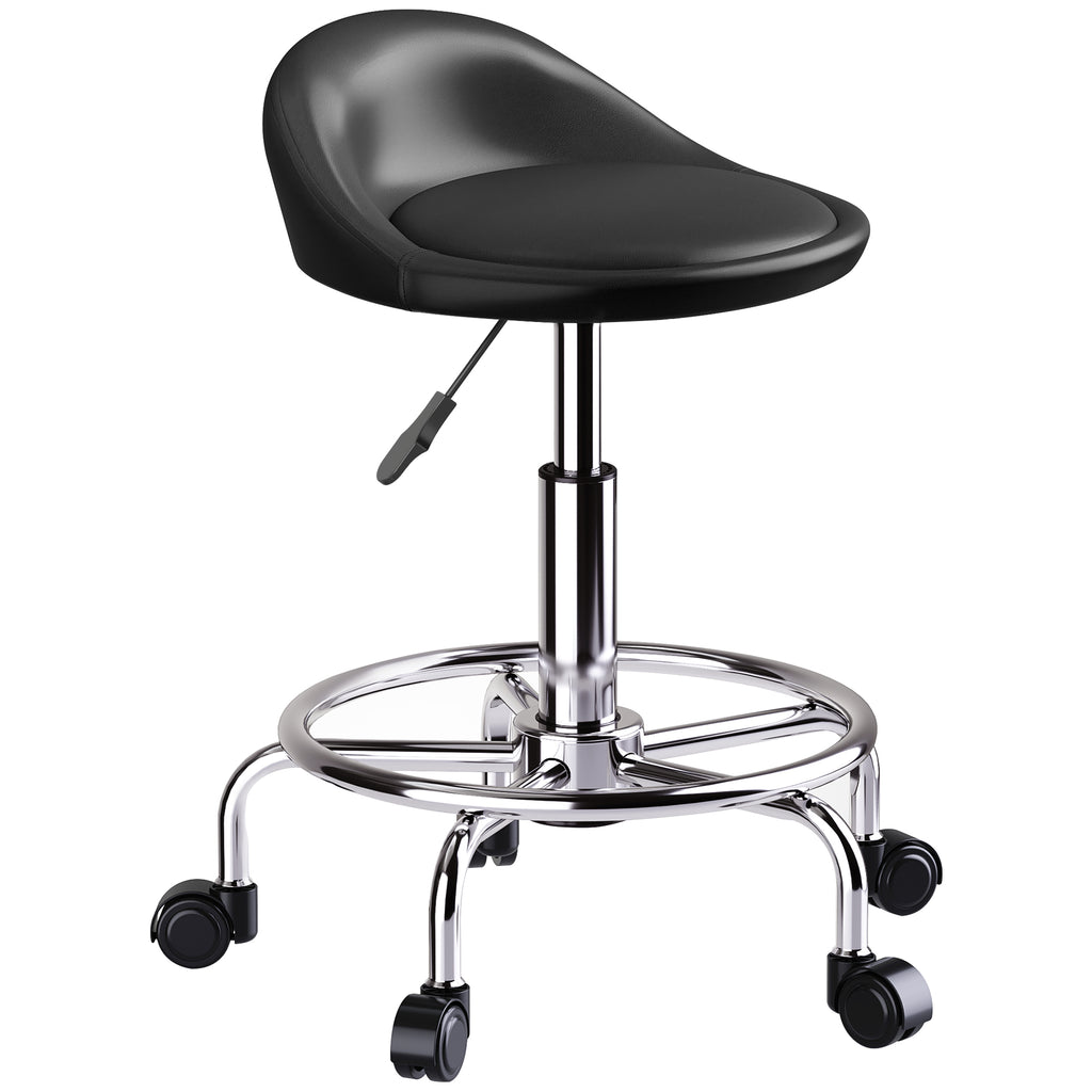 Rollhocker höhenverstellbar mit Rückenlehne Drehhocker 59-75 cm Arbeitshocker 360° drehbar Schwarz