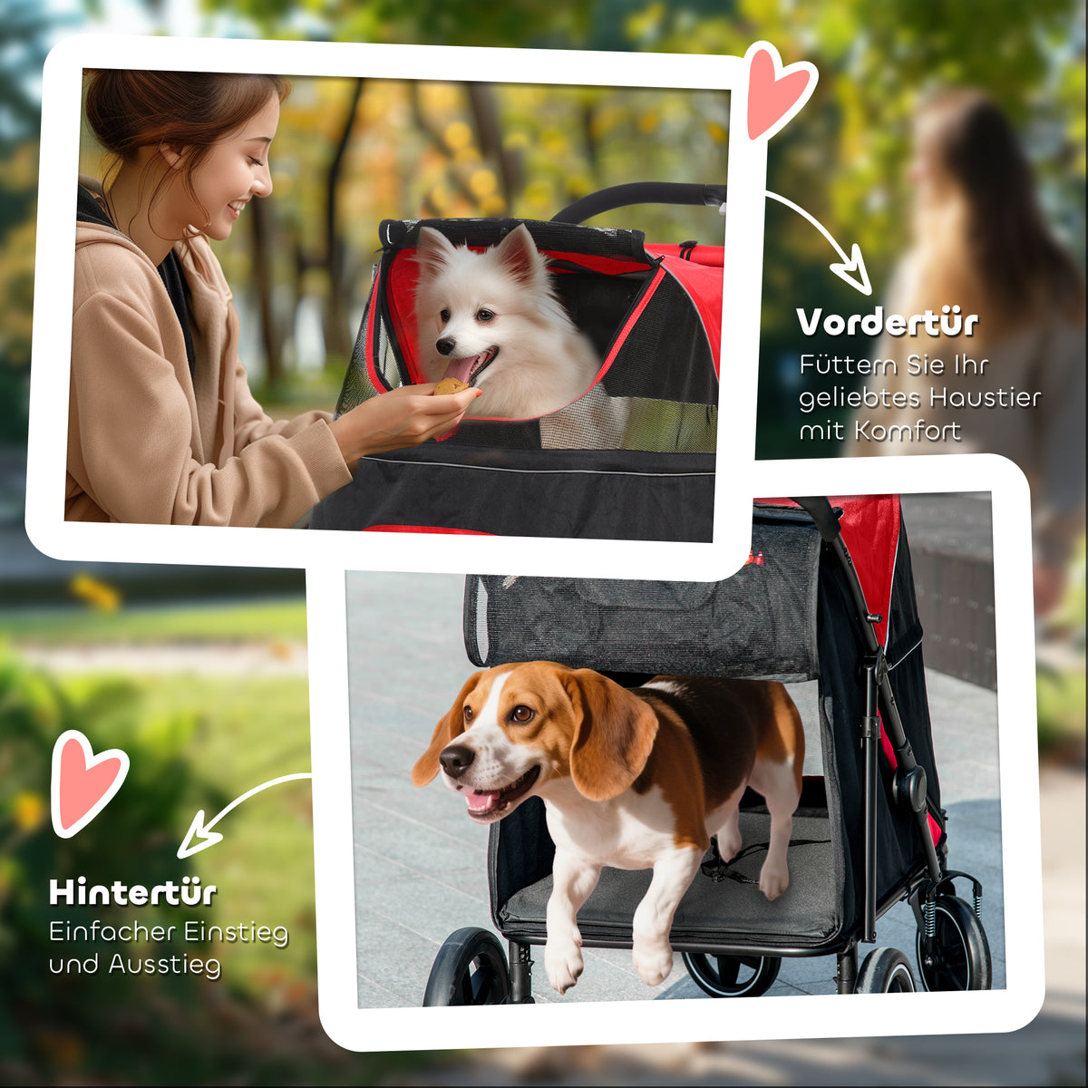 Foldable Pet Stroller, with Universal Wheels, Shock Absorbers, for Medium and Large Dogs, Red