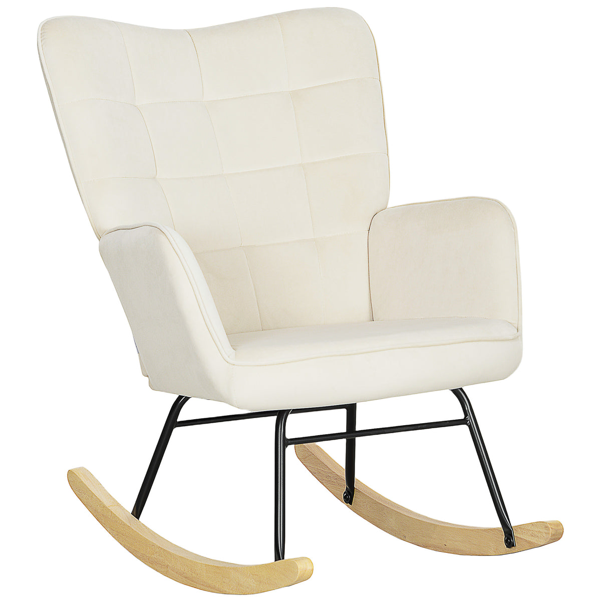 Schaukelstuhl, dicke Polsterung, breite Rückenlehne, Buchenholz/Stahlrahmen, bis 120 kg, Beige