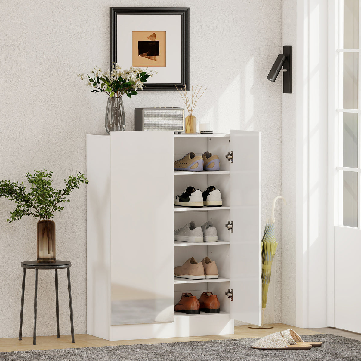 5-stufiger Schuhschrank f¨¹r 20 Paar Schuhe, verstellbare Regale, f¨¹r Eingangsbereich, Flur, Holz, Wei?
