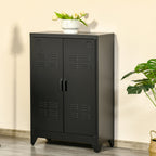 Aktenschrank Metallschrank Mehrzweckschrank mit magnetischer Lamellen-Doppeltür Verstellbarer Einlegeboden Büroschrank Aufbewahrungsschrank für Arbeitszimmer Wohnzimmer 75 x 33 x 110 cm Schwarz