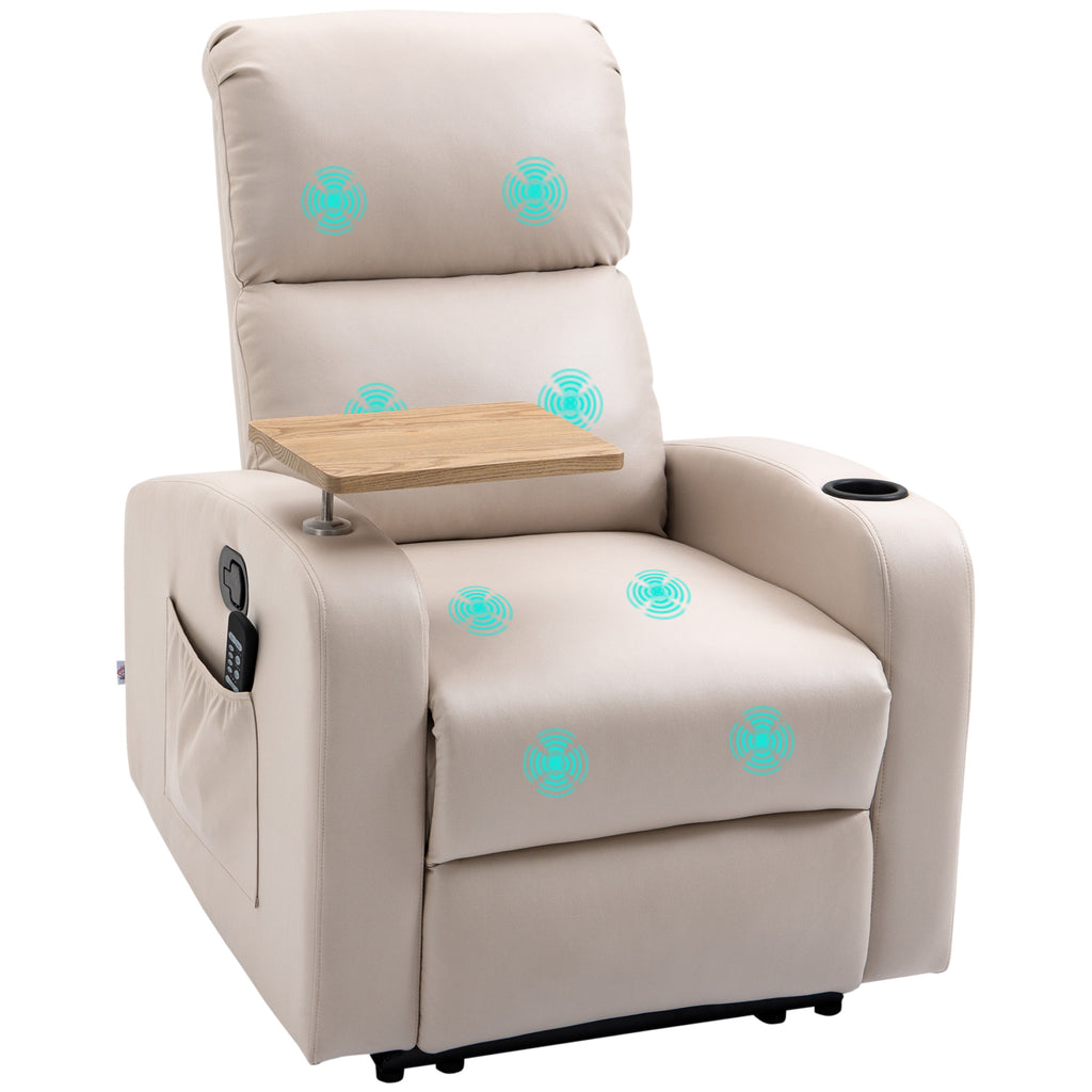 Massagesessel Relaxsessel Liegesessel, 1 Klapptisch, 1 Fußstütze; 77 cm x 93 cm x 105 cm, Beige