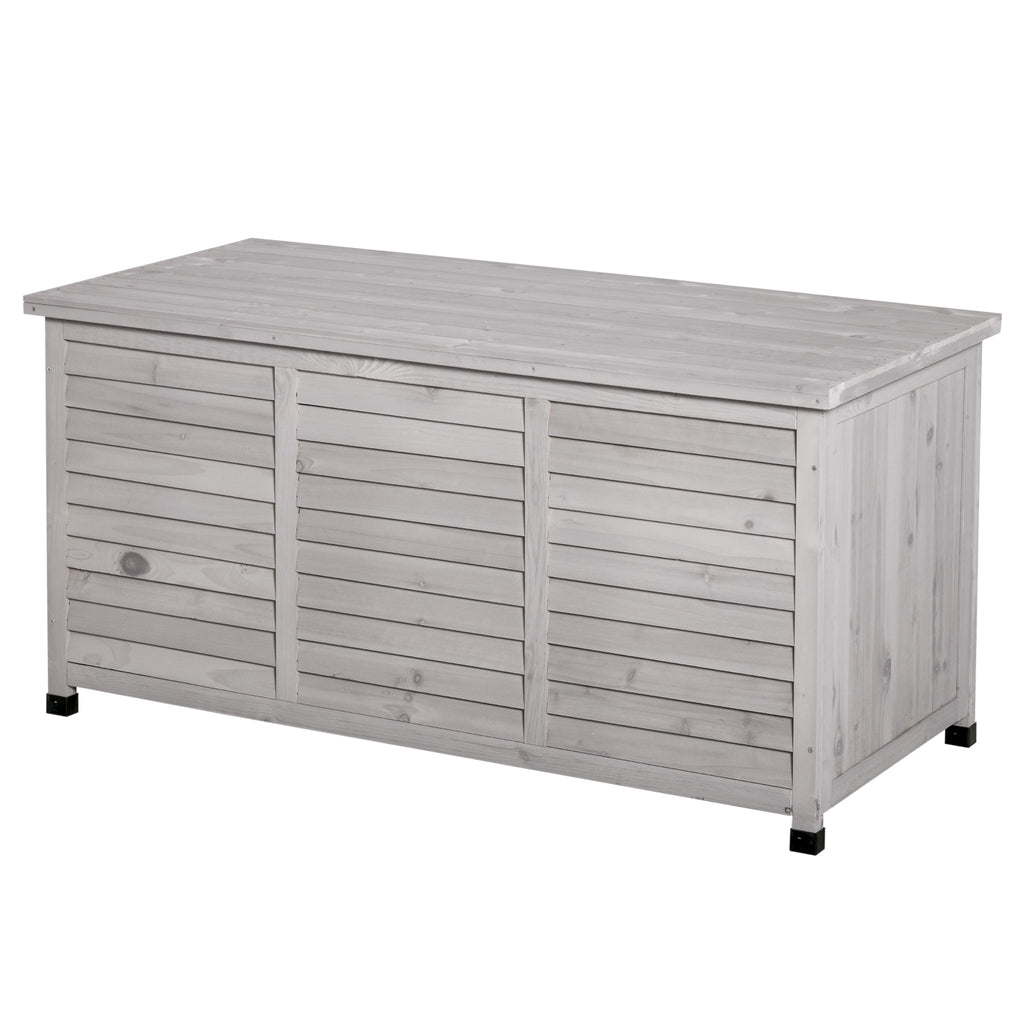 Gartenbox, wetterbeständig, luftdurchlässig, Kissenbox, Aufbewahrungsbox, Fichtenholz, grau, 127 x 56 x 60 cm