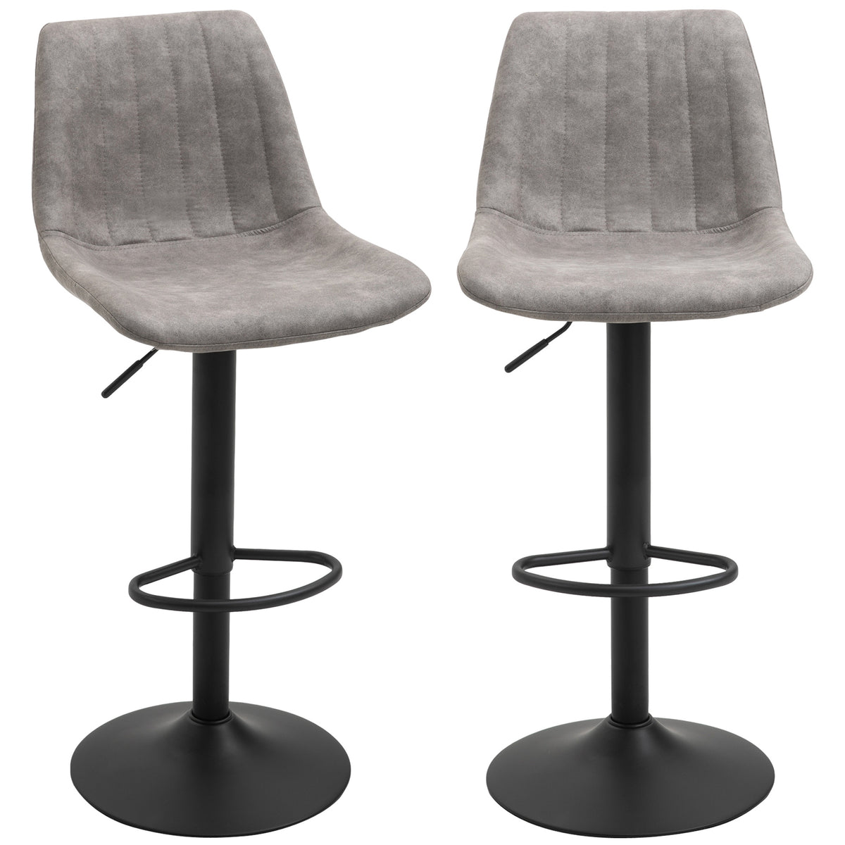 2er-Set Barhocker im Retrodesign, inkl. Fußstütze, höhenverstellbar, Gaslift, Grau + Schwarz