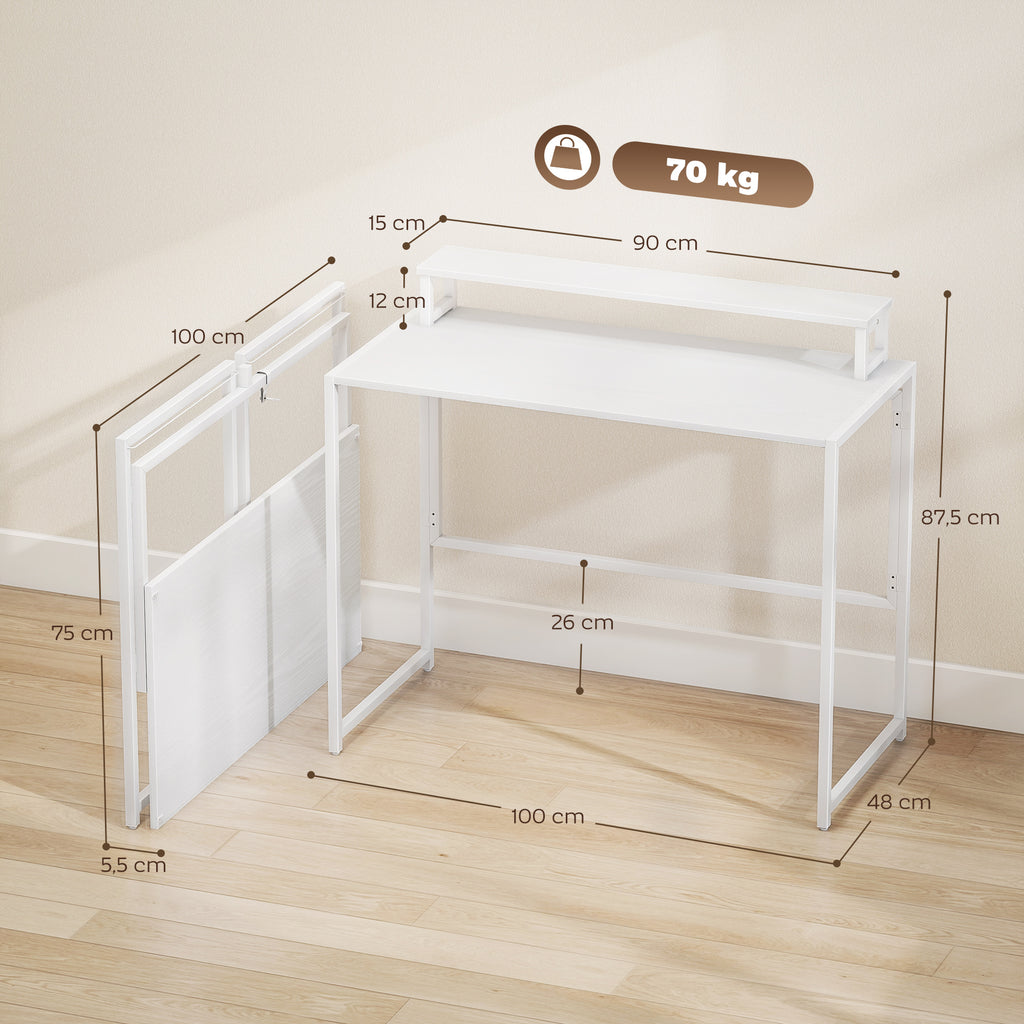 Schreibtisch Klappbar Computertisch mit Monitorhalterung für Arbeitszimmer 100 x 48 x 87,5 cm