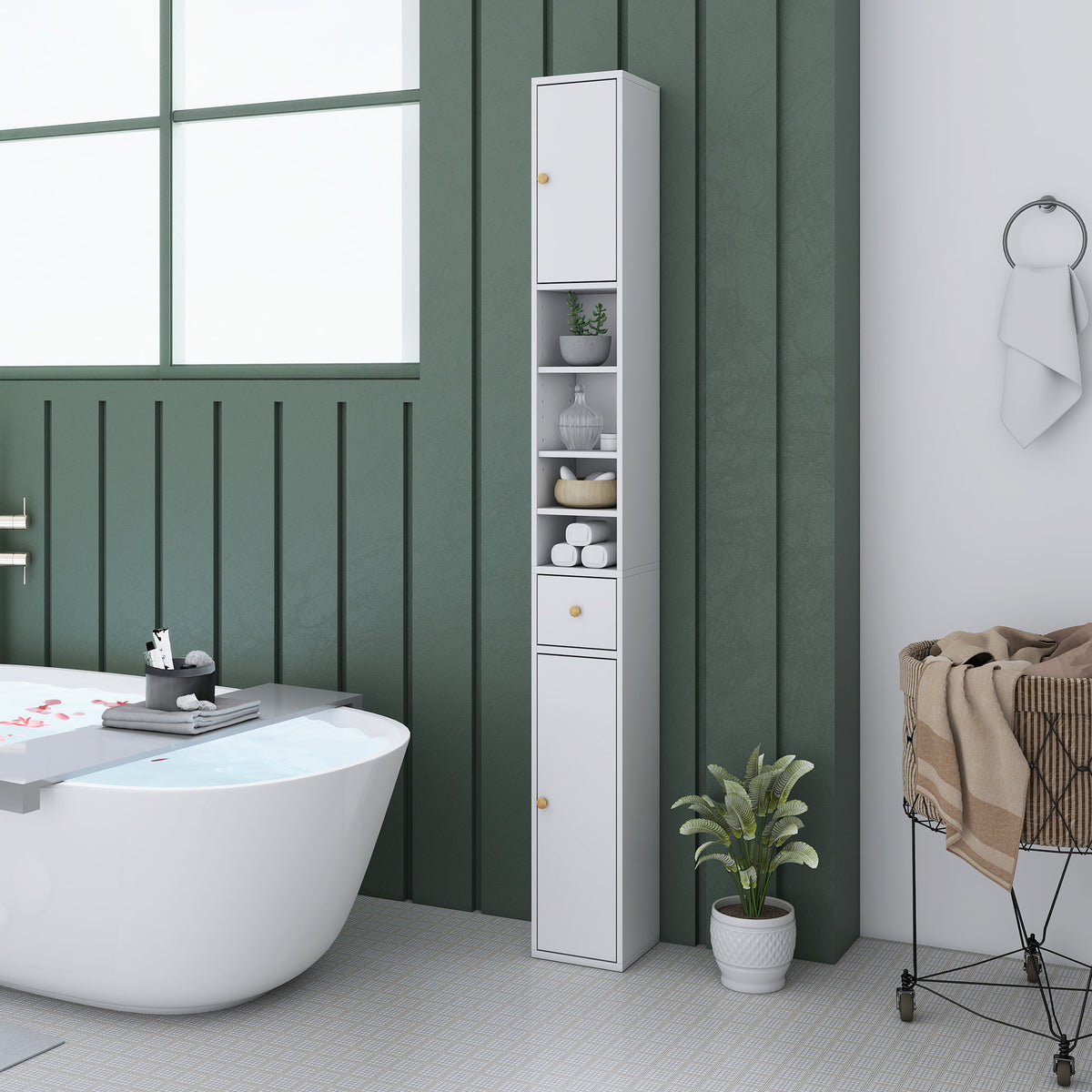 178 cm Narrow Tall Bathroom Cabinet - White