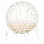  Rattan Katzenkorb Katzenhöhle Katzenhütte Katzenbett mit Kissen erhöhtes Design Haustierbett Cremeweiß Ø45 x 57H cm