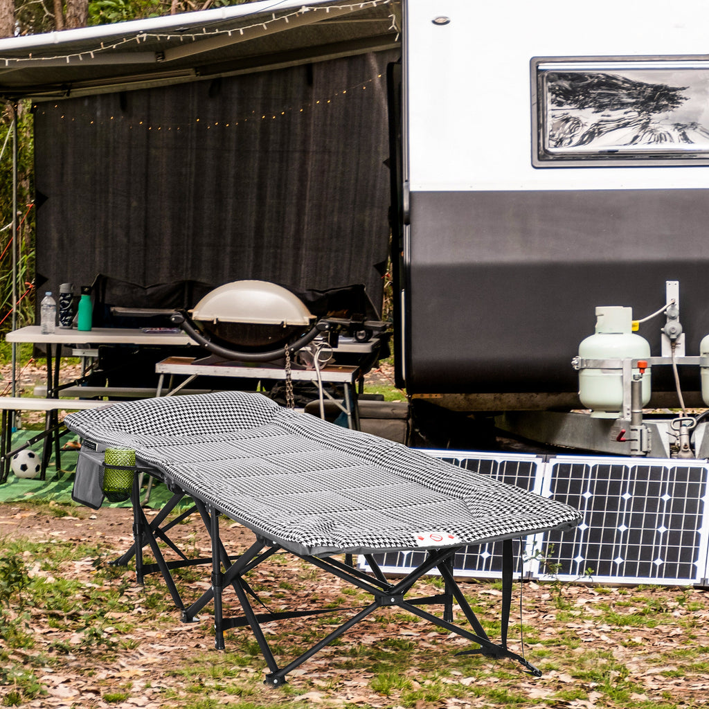 Feldbett Campingbett, Campingliege mit Tasche, Klappbett mit Becherhalter, für Schwimmbad, Balkon, bis 120 kg, Schwarz, 68 x 190 x 48cm