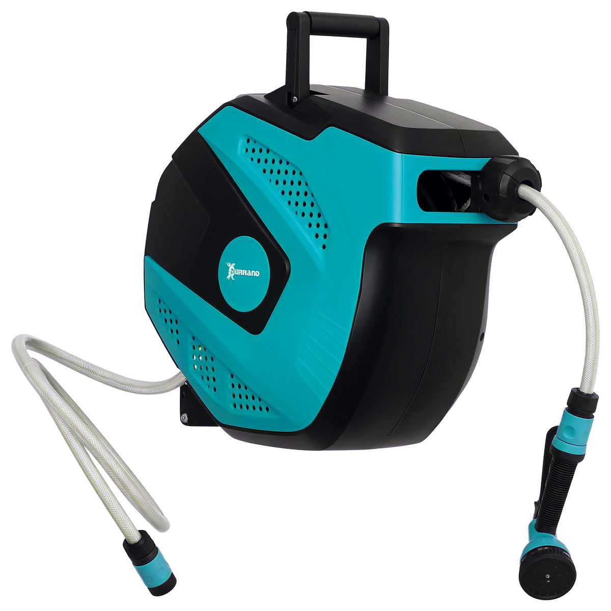 15m Garden Hose Reel Wall Mounted Auto Rewind with 7 Patterns Spray Nozzle, Includes Wall Fixings