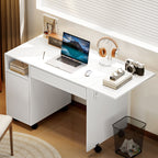 Rollbarer Computertisch, klappbarer Schreibtisch mit Schrank und Schublade, Spanplatte, Wei?
