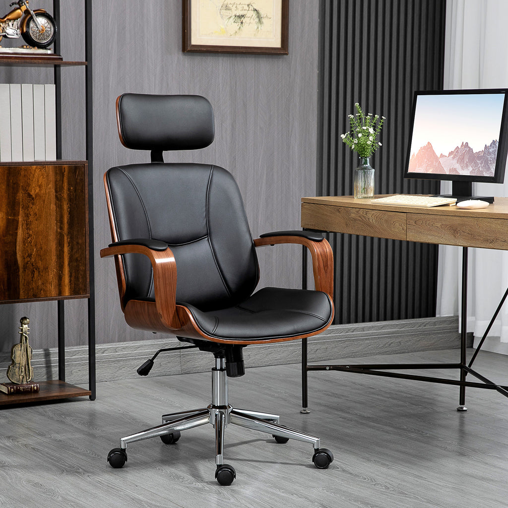 Bürostuhl Ergonomischer Schreibtischstuhl mit Hoher Rückenlehne, Abnehmbarer Kopfstütze für Home-Office Schwarz
