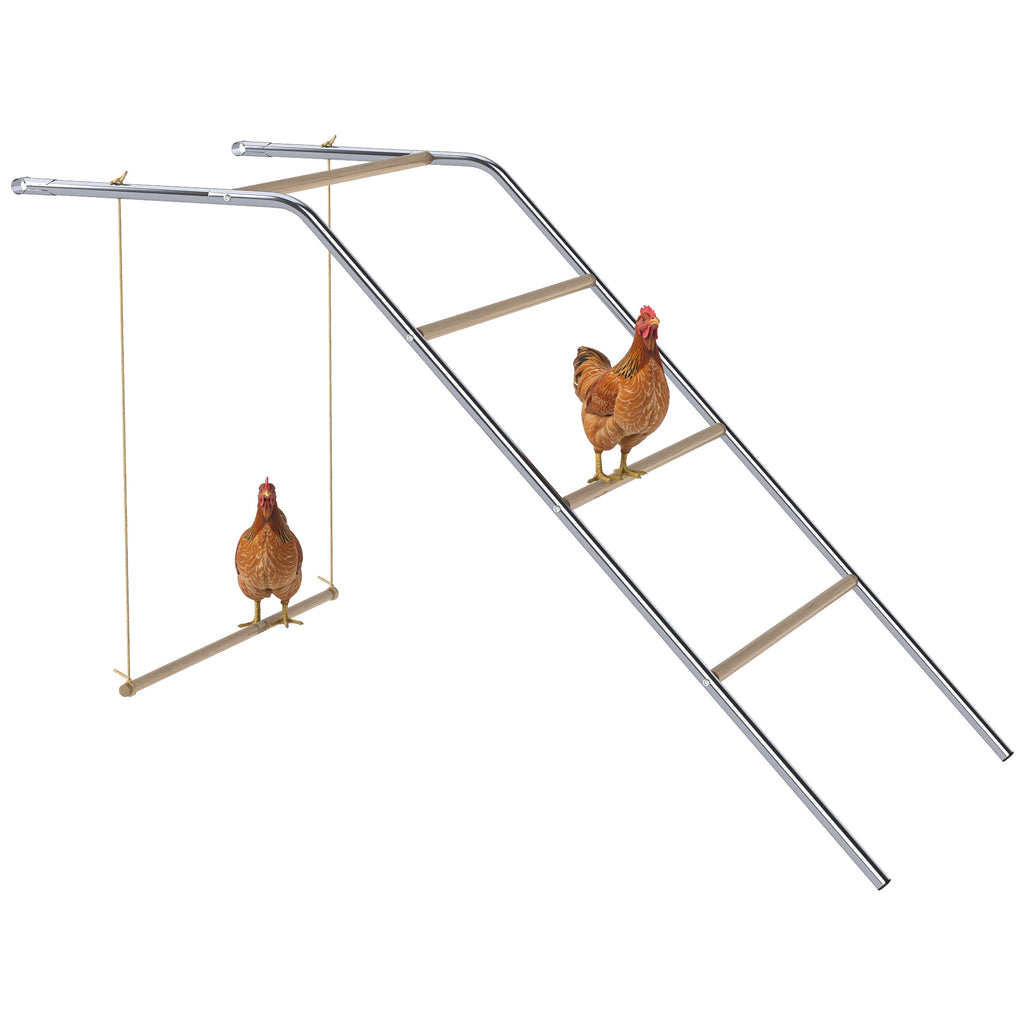H¨¹hner Spielger¨¹st aus Holz, Spielplatz f¨¹r H¨¹hnern mit H¨¹hnerstangen, verstellbar Schaukel, 82 x 150 x 110 cm Silber