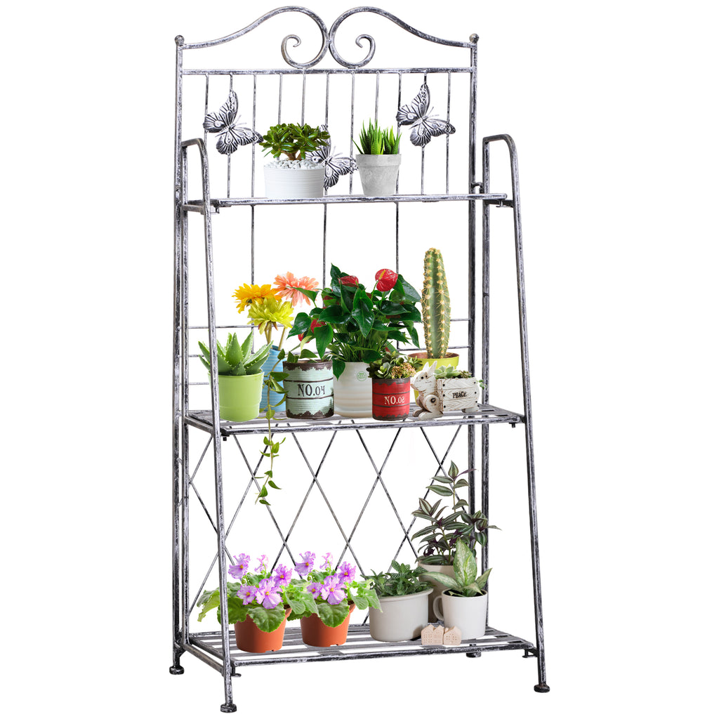  3 Tier Plant Stand Indoor Outdoor, Metal Plant Shelf Flower Display Rack for Potted Plants Garden Balcony Decor, 44 x 25 x 96 cm