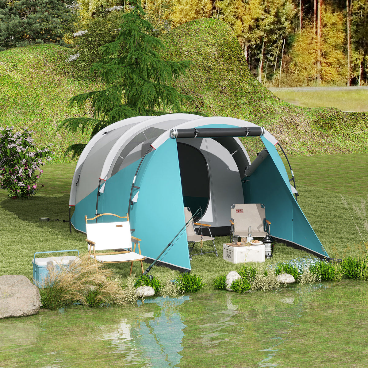 Campingzelt für 3 Personen, separate Wohn- & Schlafräume, 460L x 260B x 190H cm, Blau