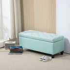 Sitzbank, Polsterbank mit Stauraum, leinenartiges?Polyester, Kautschukholz, 100 x 40 x 44 cm, Gr¨¹n