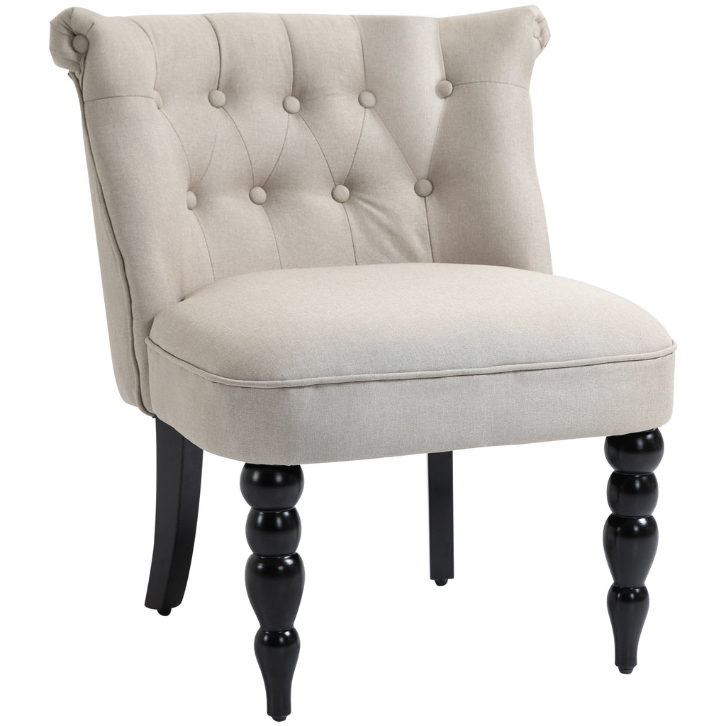 Sessel Wohnzimmer Loungesessel Vintage Relaxsessel mit Holzbeine Lesesessel mit Leinenoptik, Polstersessel für Schlafzimmer Beige