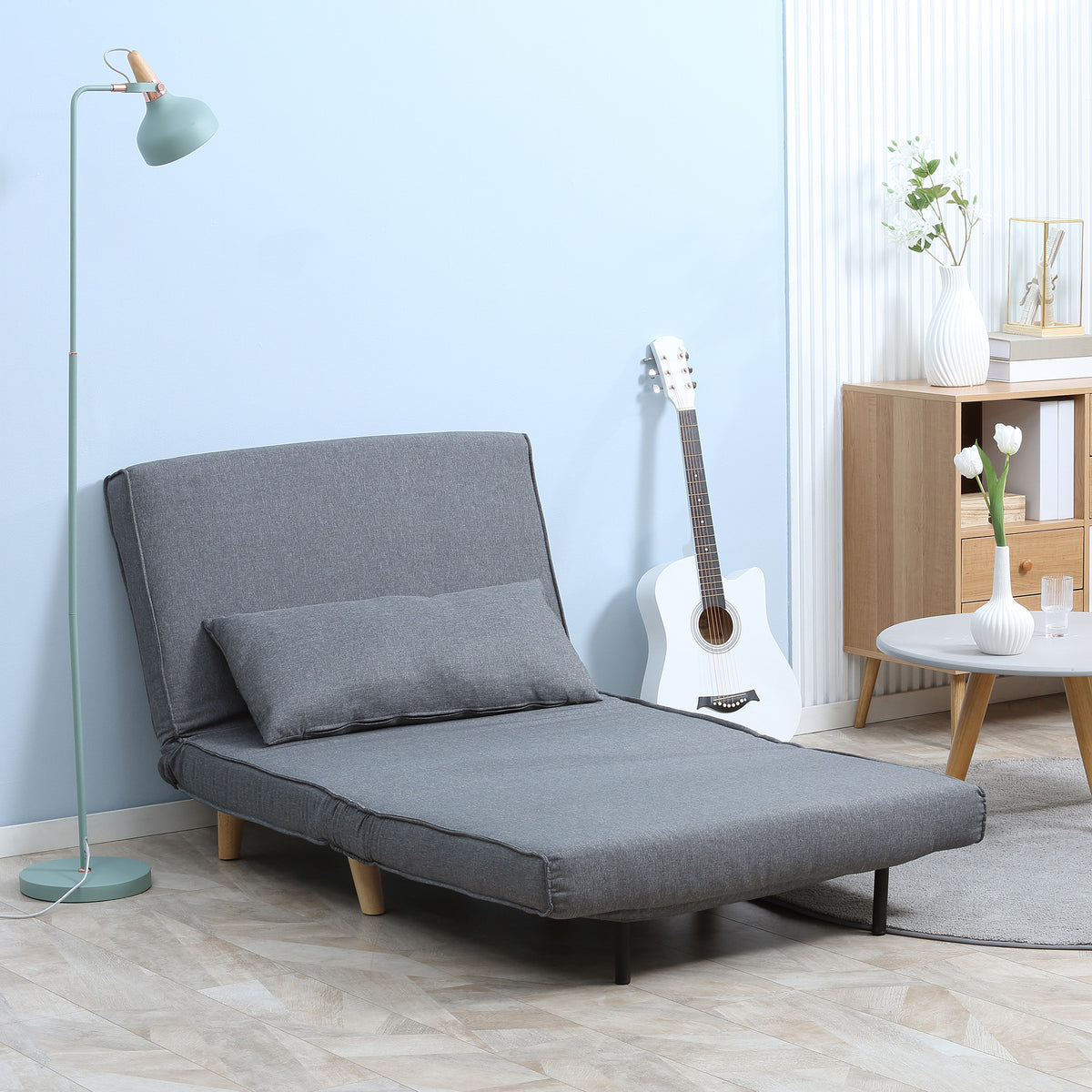 Einzelsofa Schlafsofa Sofabett Klappsofa verstellbar Rückenlehne Liege nordisch skandinavisch 25D Schaumstoff Haus Leinenimitat Kautschukholz Grau 94 x 78 x 80 cm