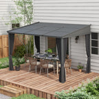 Gartenpavillon, Pergola, mit Schiebedach, Vorhängen, Aluminiumrahmen, dunkelgrau, 3,65 x 2,55 x 2,05 m