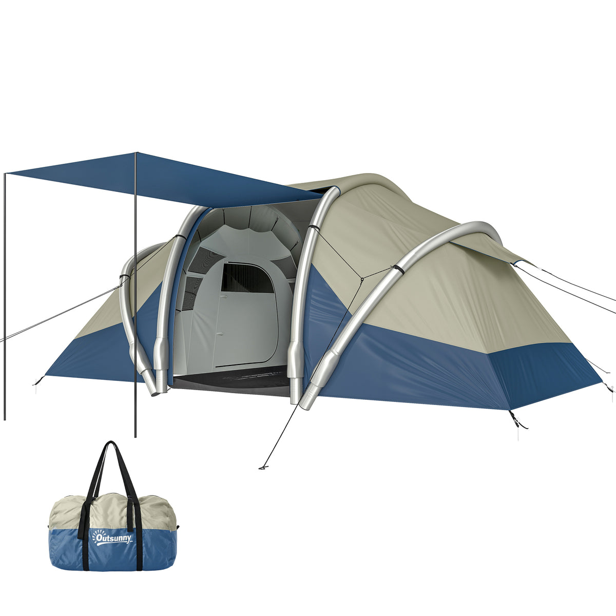 Aufblasbares Zelt 4 Personen Schneller Aufbau Outdoor Camping Zelt mit 2 Schlafzimmer Mesh Fenster Vordach