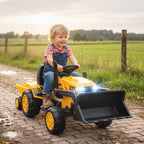 Elektrisches Aufsitz-Baufahrzeug, Spielzeugbagger mit Anhänger, 3-8 Jahre, Kunststoff, Stahl, Gelb