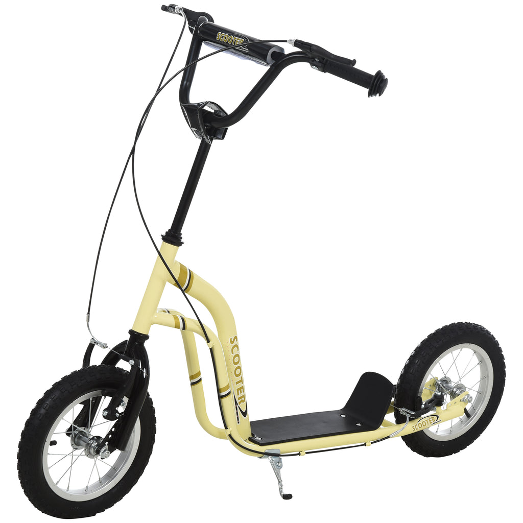 Kinderroller Scooter Tretroller mit verstellbarem Lenker, großen Rädern und Handbremse Kickscooter 12 Zoll Cityroller für Jungen und Mädchen ab 5 Jahre bis 100 kg Metall Beige