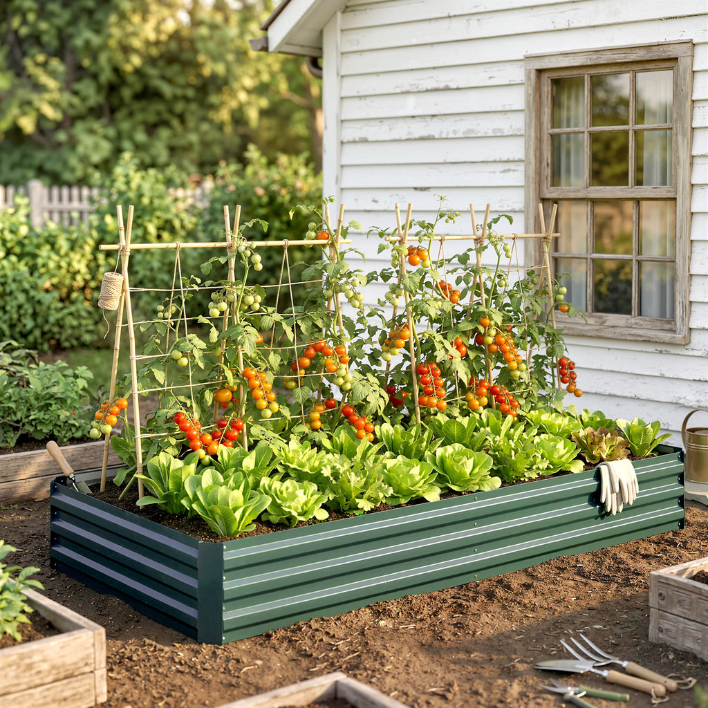 Metal Raised Garden Bed Planter Box Outdoor Planters for Growing Flowers, Herbs, Green, 241x90.5x30cm