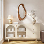 Wandspiegel Fenster Spiegel mit Kieferfurnierrahmen für Schlafzimmer Wohnzimmmer, 91,5 x 45 x 3 cm, Naturholz
