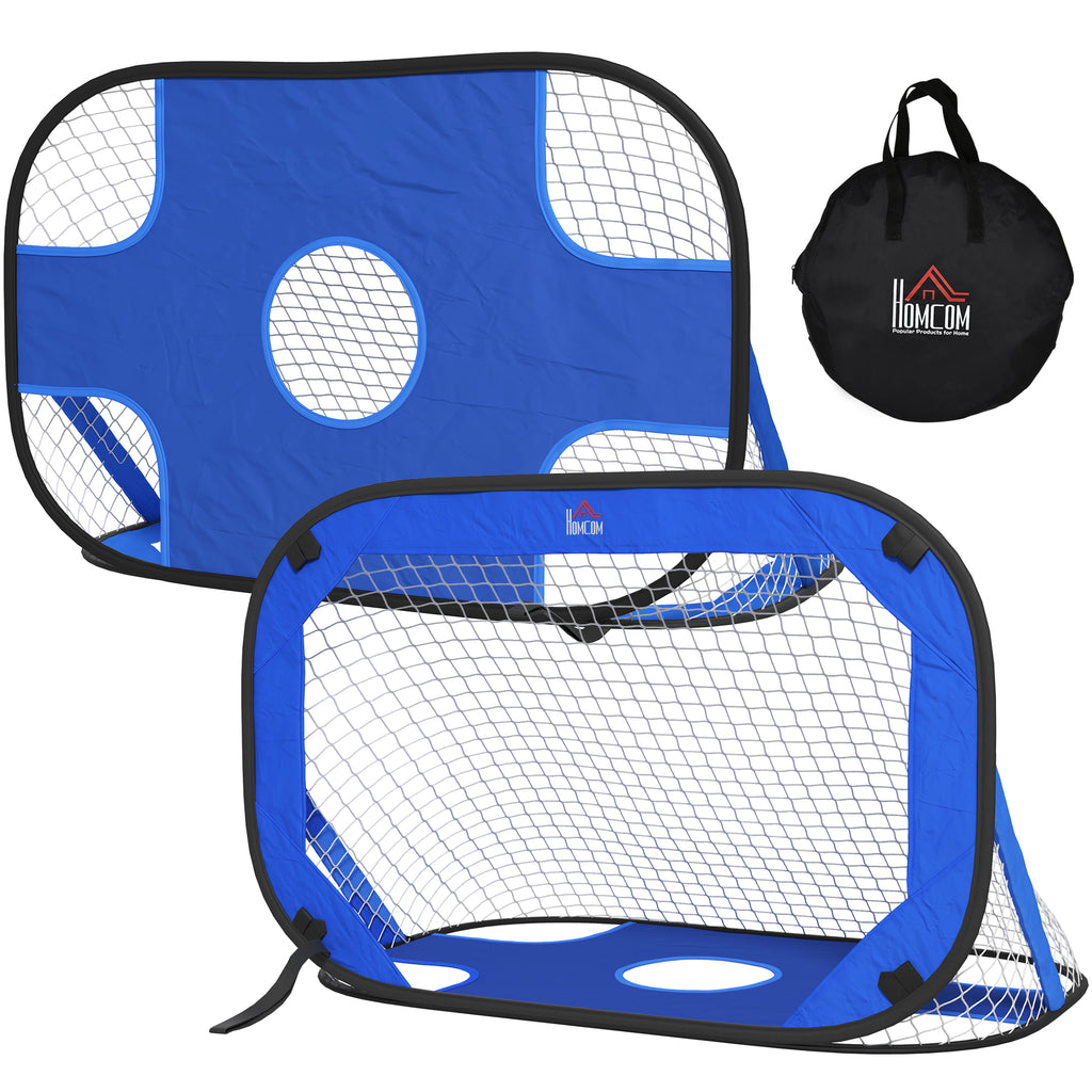 Fußballtore, Pop Up Tor, Tragbares Fußballnetz, 2er Set Minitore, mobil mit Tragetasche, Faltbar, Blau, 123 x 80 x 80 cm