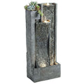 Springbrunnen 3-stufig Gartenbrunnen mit LED Beleuchtung Pflanzkübel Pumpe Steinoptik, Verstellbar 38 x 19 x 101 cm